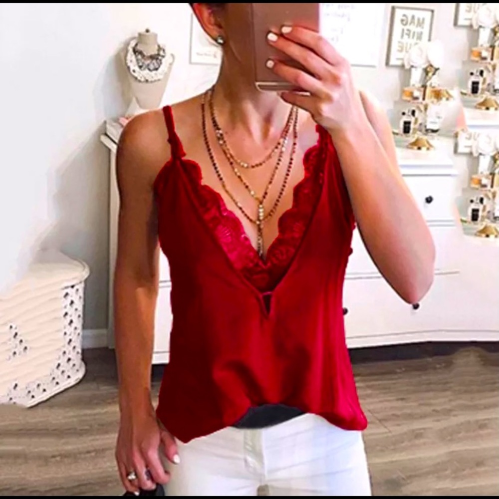 Sexy❤️New red deep V-neck camisoles
